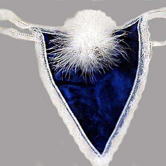 BLUE VELVET & LACE/FEATHER SAMPLE THONG PANTIES-S - Picture 1 of 1